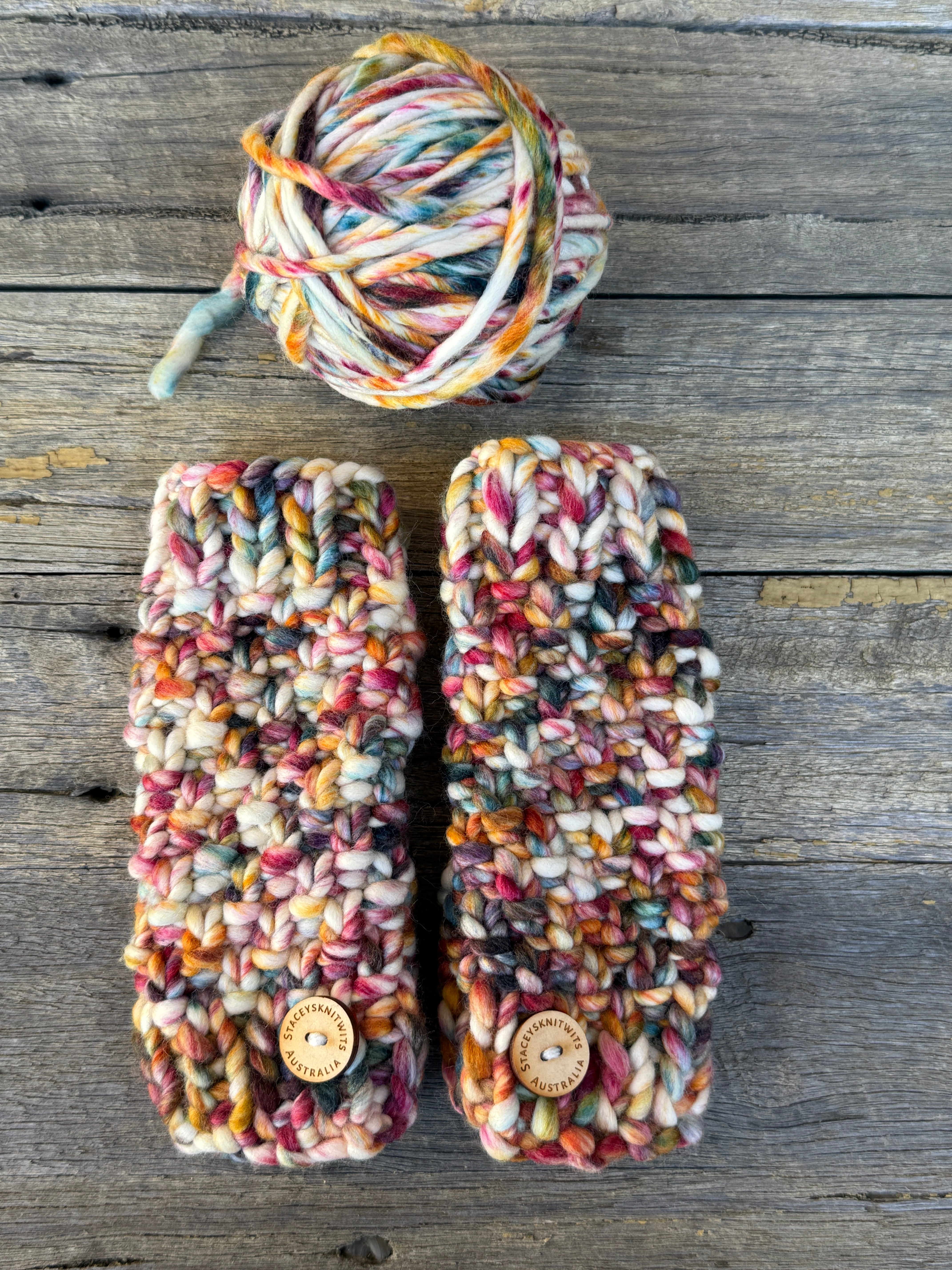 Hand knitted fingerless gloves, chunky warm merino texting gloves