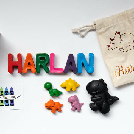 Name Crayons with Dinosaur Crayons and Personalised Bag