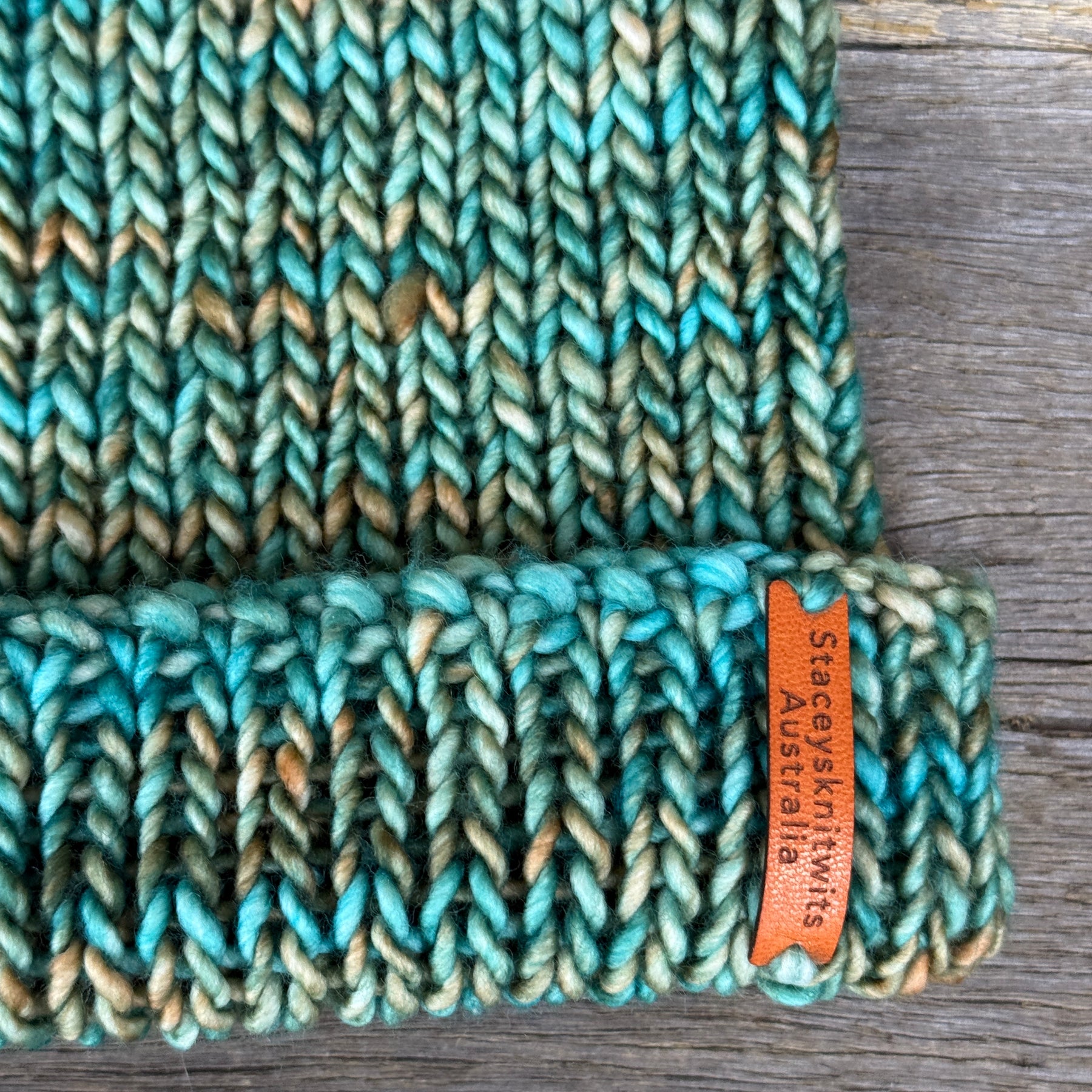 Unisex merino beanie, Green flecked hand knitted beanie