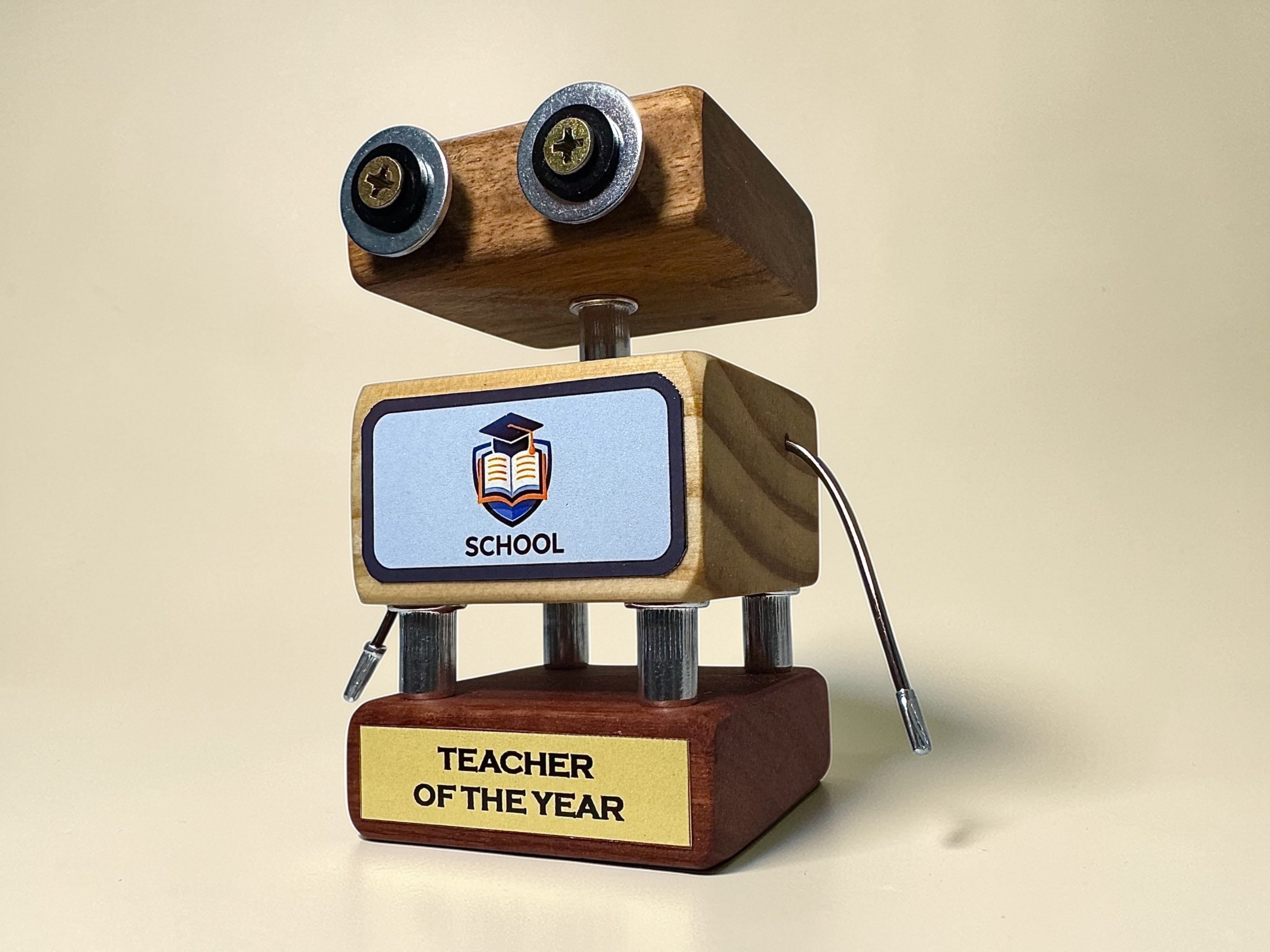 Tymon C-01 - Wooden Steampunk Robot Trophy (Customisable)