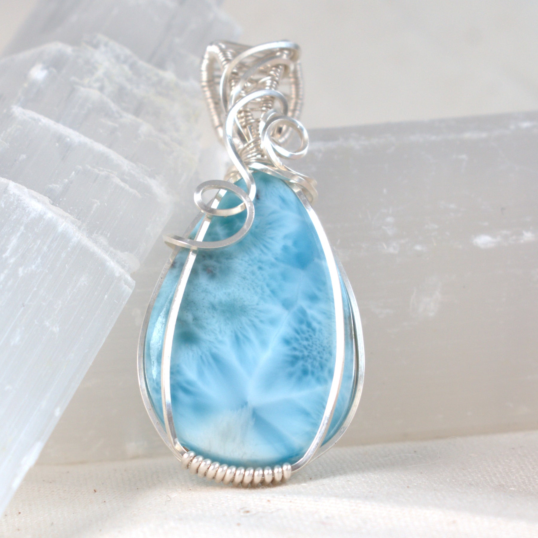 Caribbean Lace - Wire-Wrapped Larimar Pendant