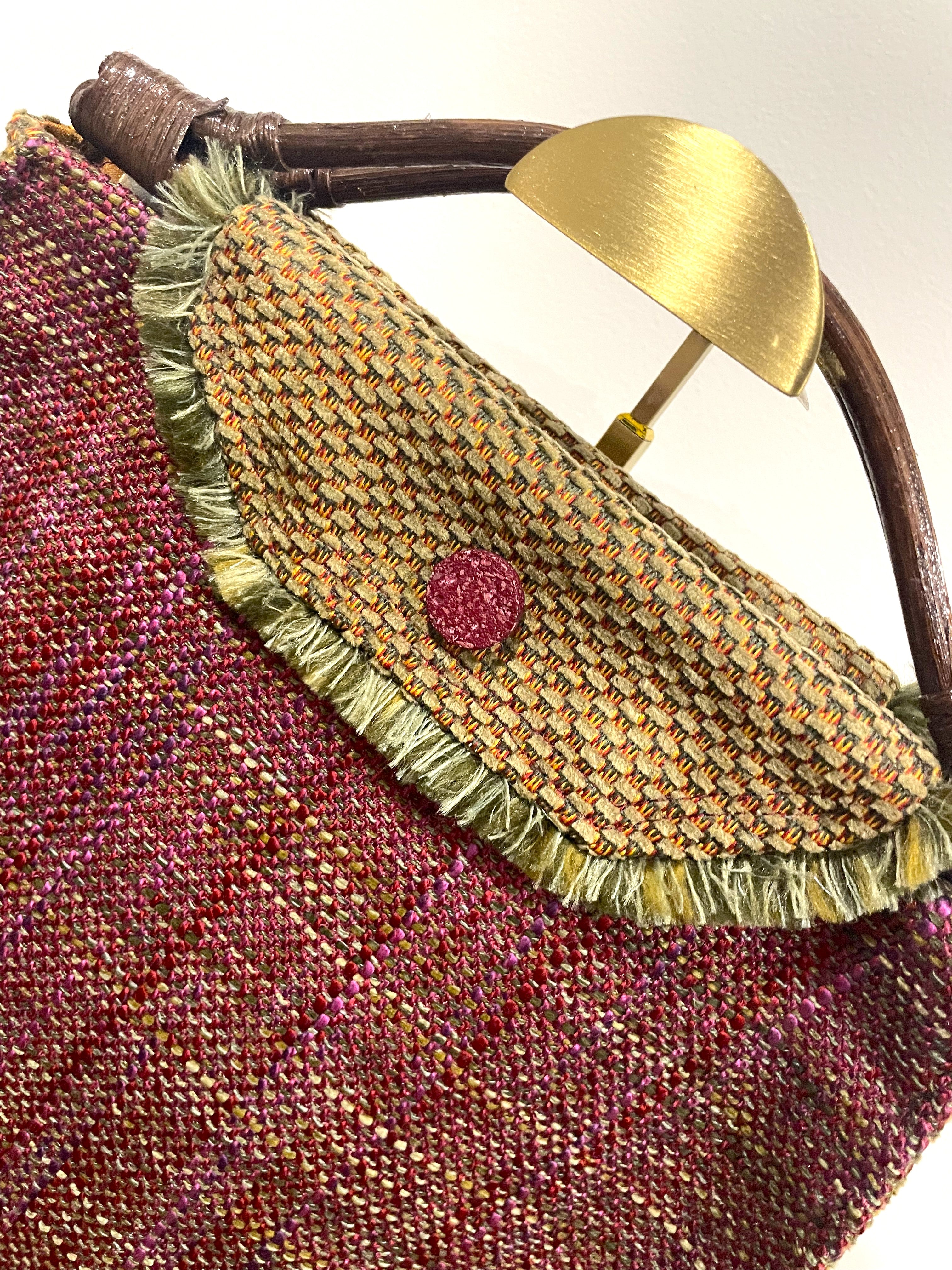 Handmade Pink Woven Handbag with Bamboo Handles