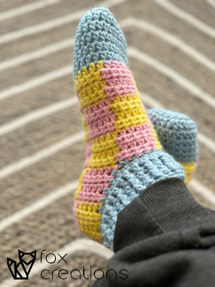 Cheery Checkered Slippers Crochet Pattern