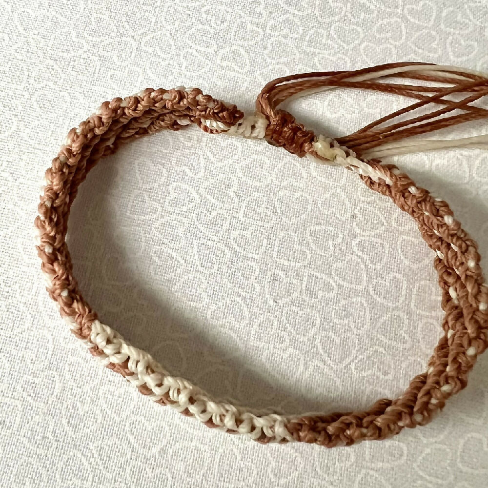 Beige & Brown macrame bracelet +FREE Microfibre Pouch