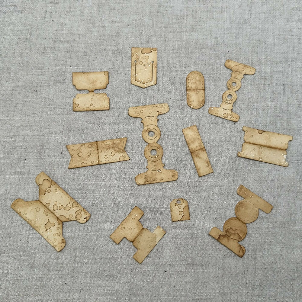12 Aged Assorted Page Tabs for Junk Journals & Papercrafts