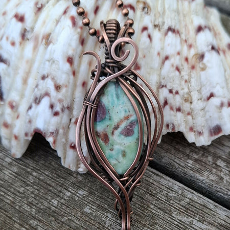 Ruby in Fuchsite in Copper with chain