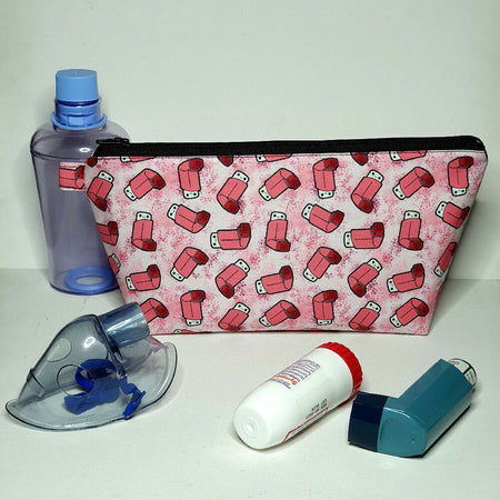 Asthma Puffer Pouch, size XL, Pink Puffers, MINI scale print