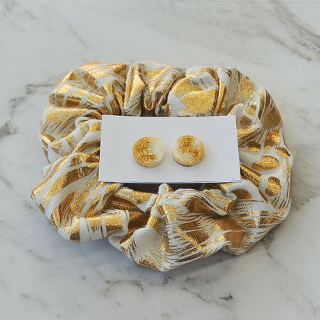 Gold Scrunchie & Stud Set