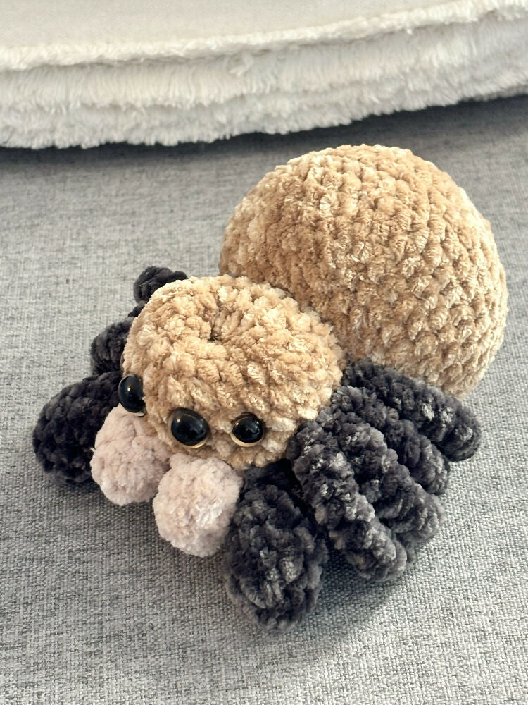 Plush Crocheted Spider and Spider Web Drawstring Bag