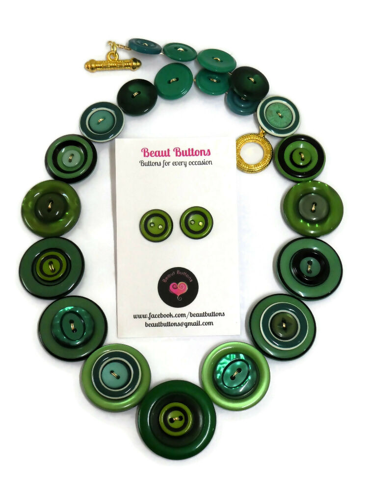 Green button necklace and earrings