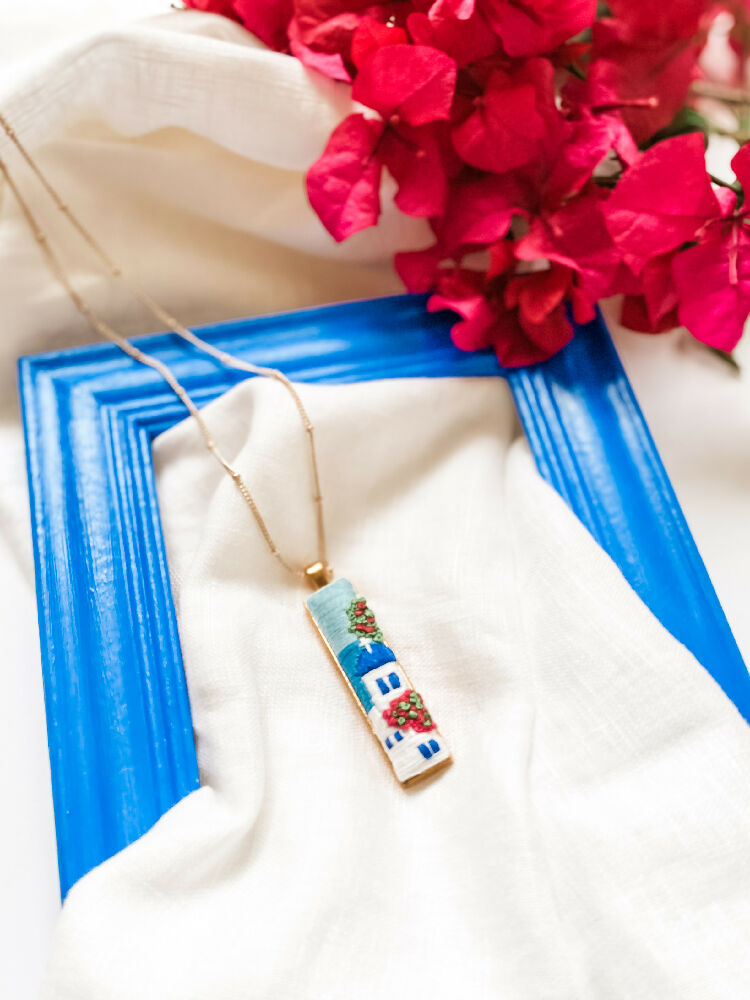 Santorini Hand Embroidered Necklace – Wearable Art Inspired by the Greek Islands