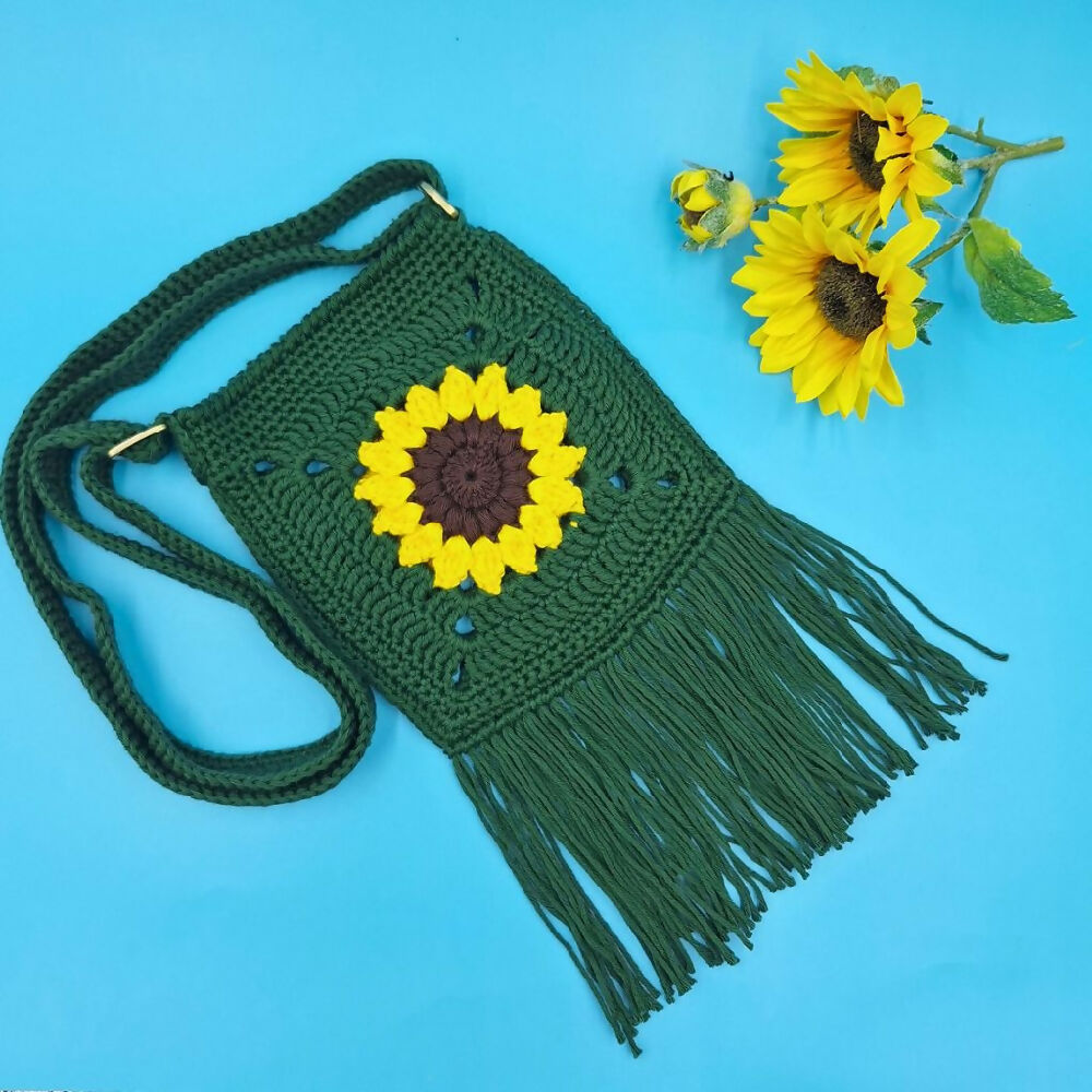 Sunflower Granny Square Cross Body Bag