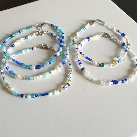 Dainty Blue Glass / Seed beaded bracelets