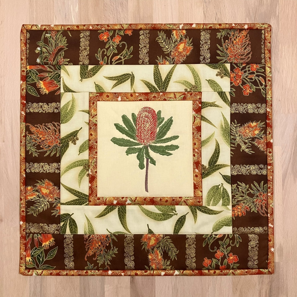 handmade Australian native quilted - banksia (red)