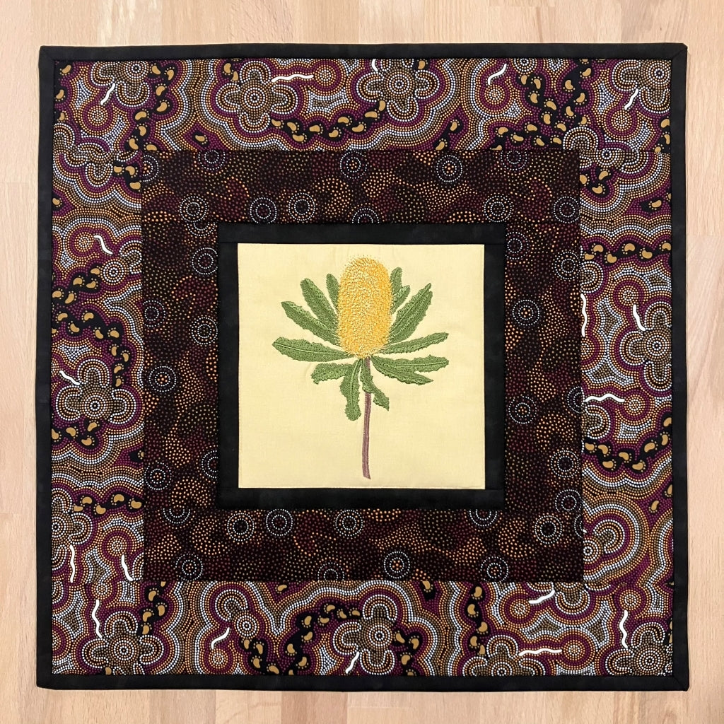 handmade Australian native quilted - banksia (yellow)