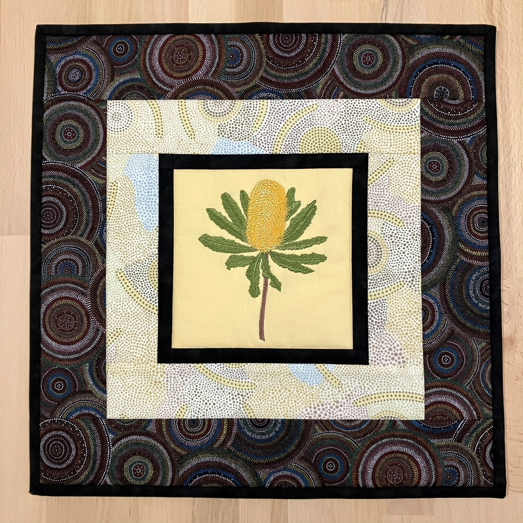 handmade Australian native quilted - banksia (yellow)