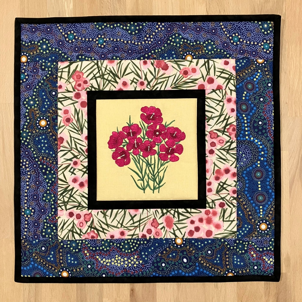 handmade Australian native quilted - geraldton wax (deep pink)