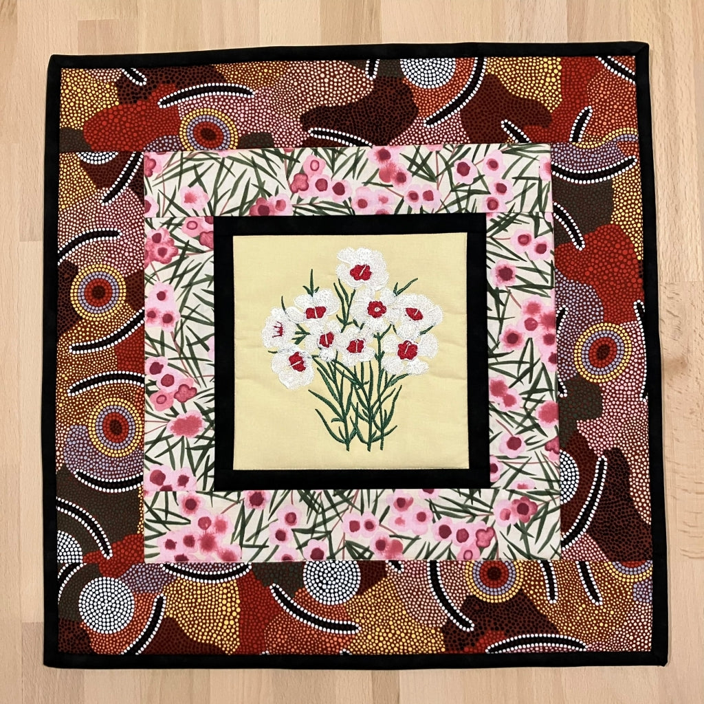 handmade Australian native quilted - geraldton wax (white)