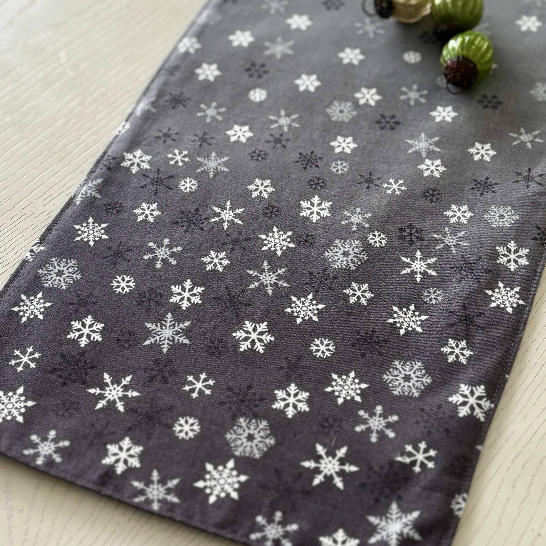 Silver Grey with  white Snowflake Table Runner