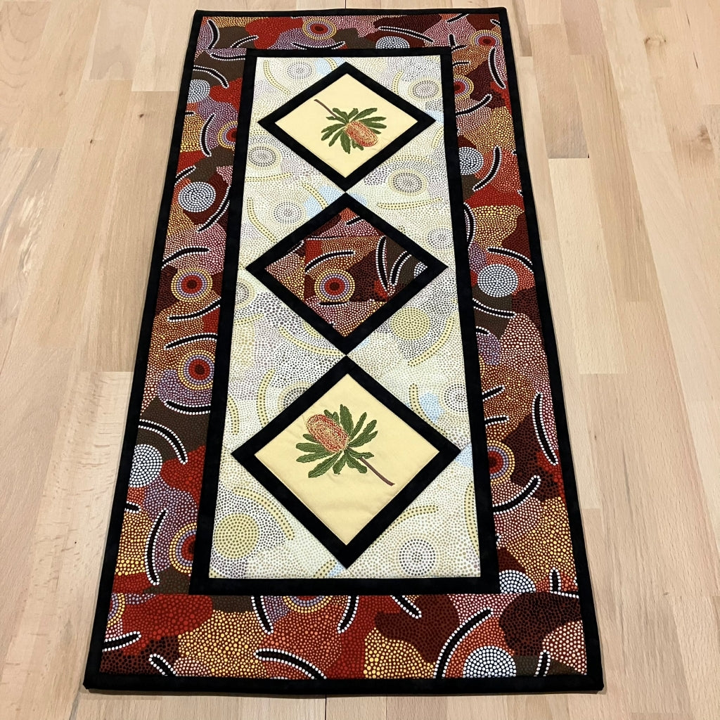 handmade Australian native quilted - banksia (red)
