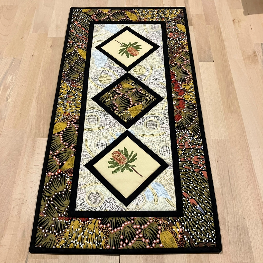 handmade Australian native quilted - banksia (red)