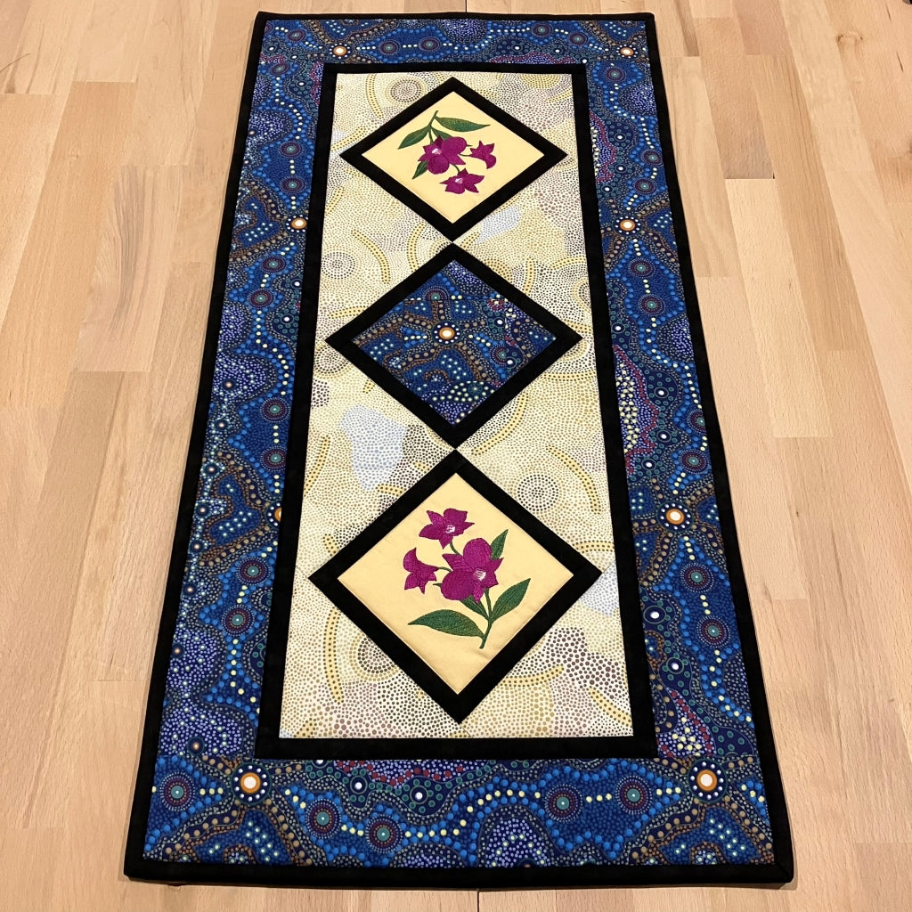 handmade Australian native quilted - royal bluebell & cooktown orchid