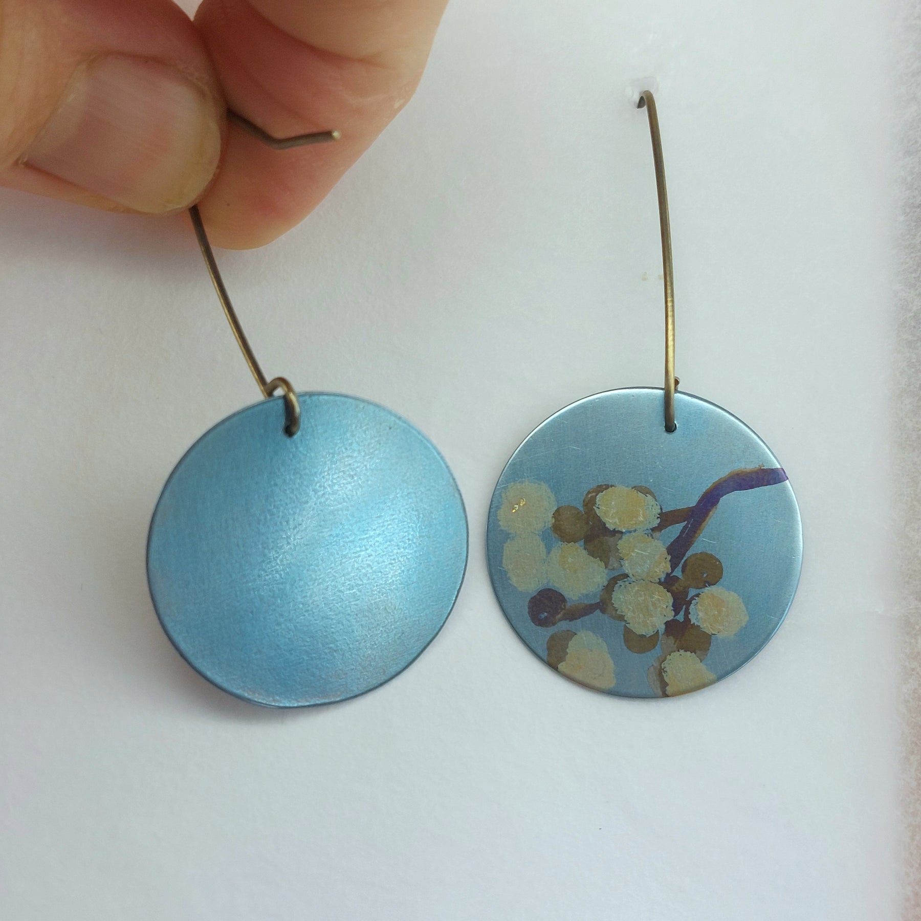 Titanium Disc Earrings with Wattle Design- Sky Blue, Yellow, Gold, Bronze