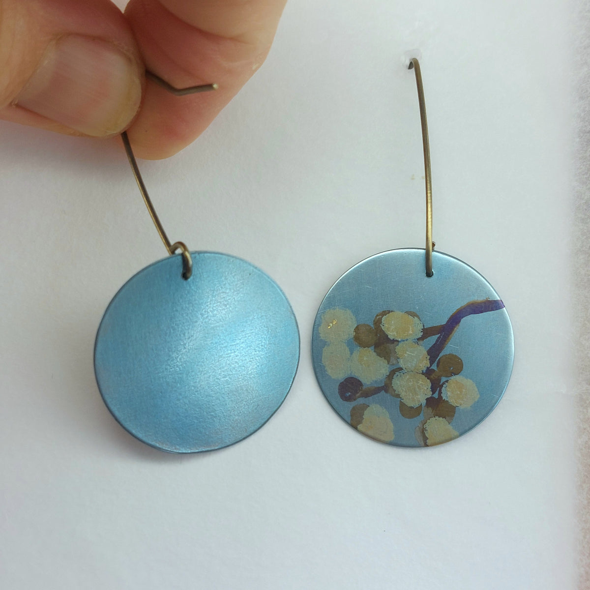 Titanium Disc Earrings with Wattle Design- Sky Blue, Yellow, Gold, Bronze