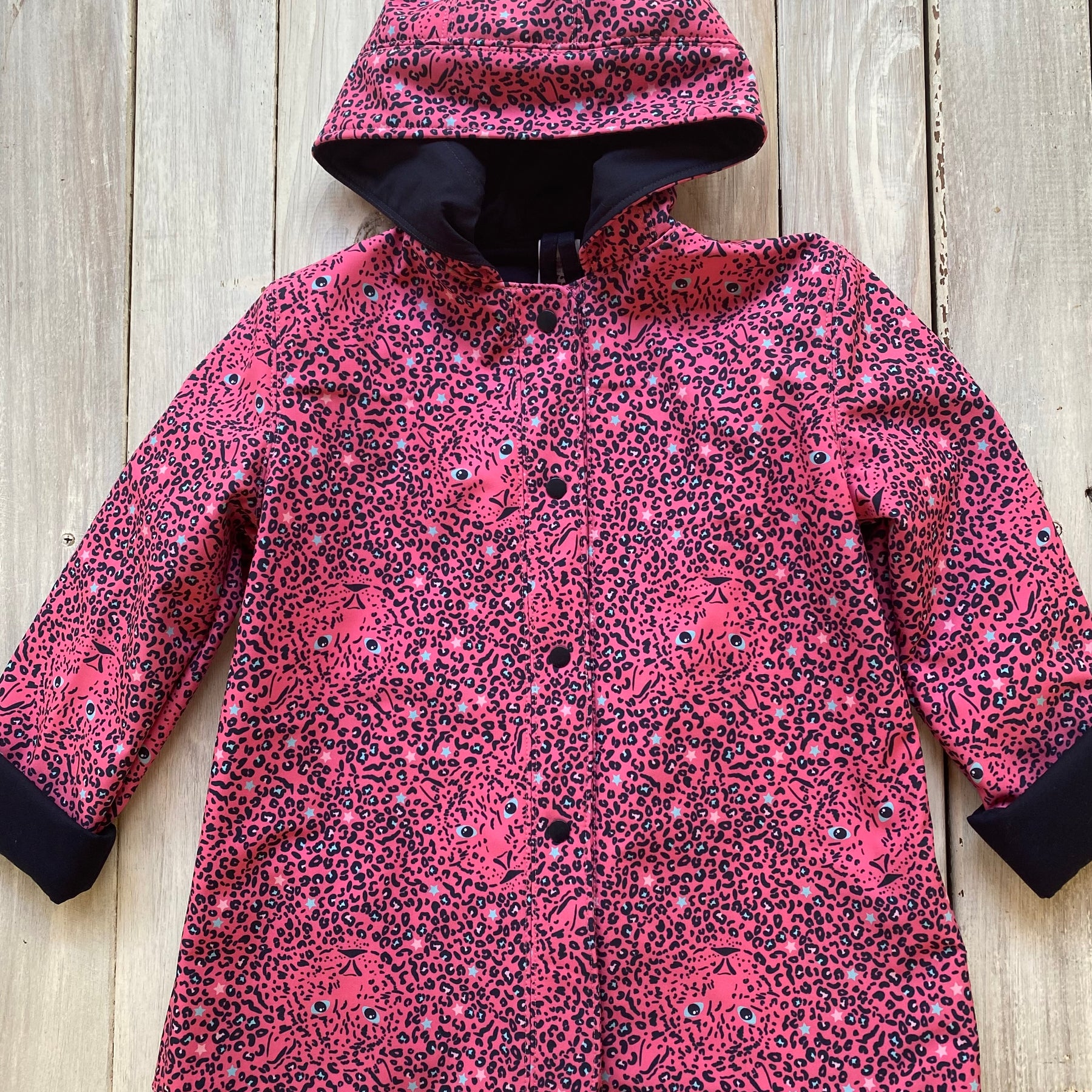 Showerproof Leopard Print on Pink Hooded Jacket size 6