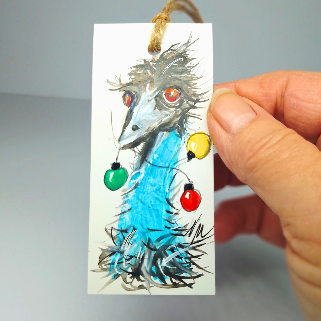 Quirky Handpainted Christmas Australian Bird Tags - Set of 12 Emu Tags