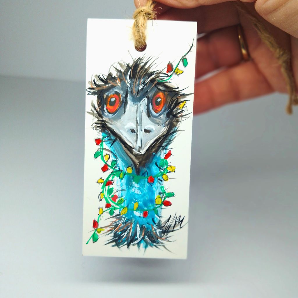 Quirky Handpainted Christmas Australian Bird Tags - Set of 12 Emu Tags