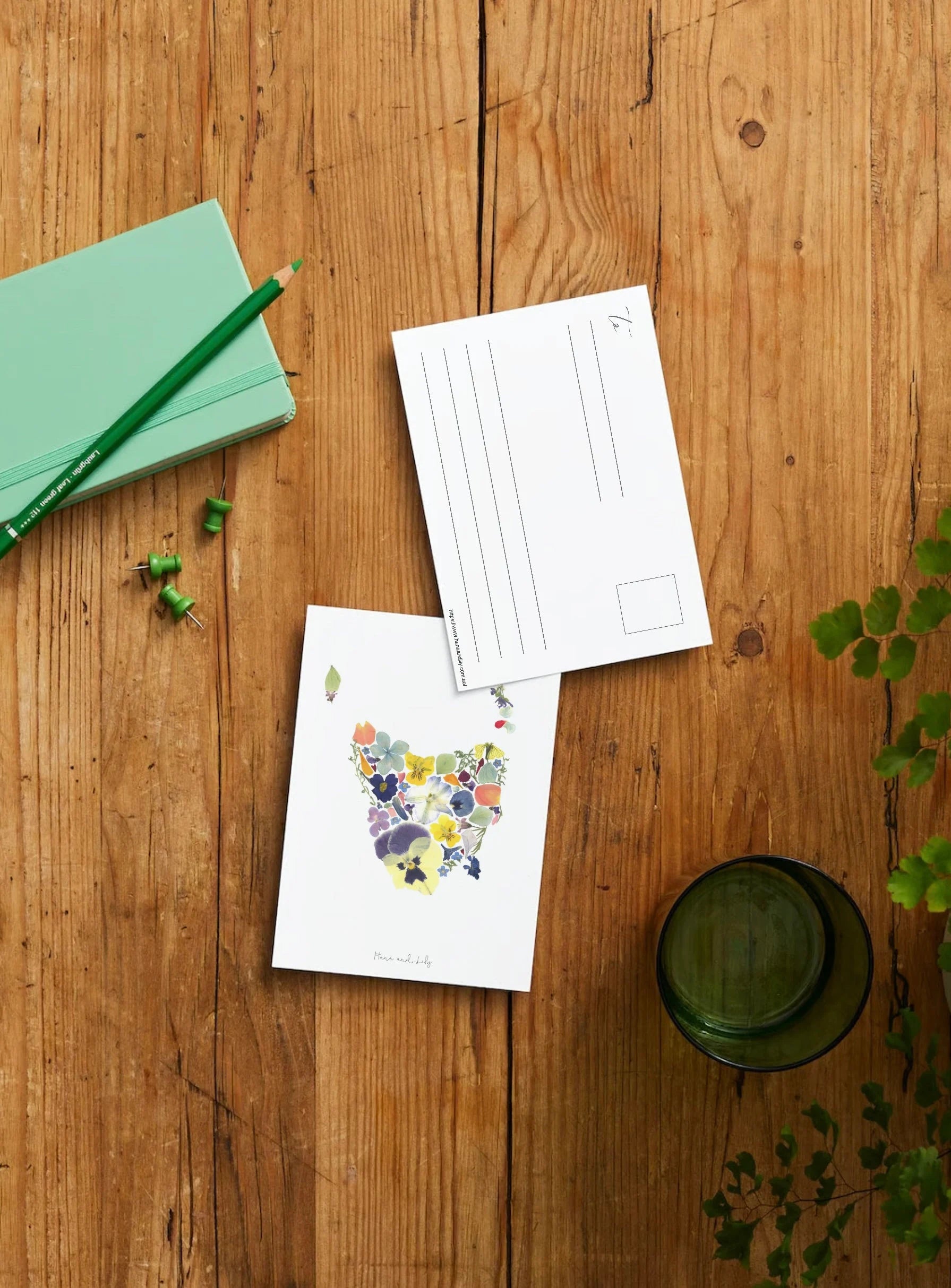 Pressed flower "Tasmania" and "Australia" postcard, pressed flower card, unique gift