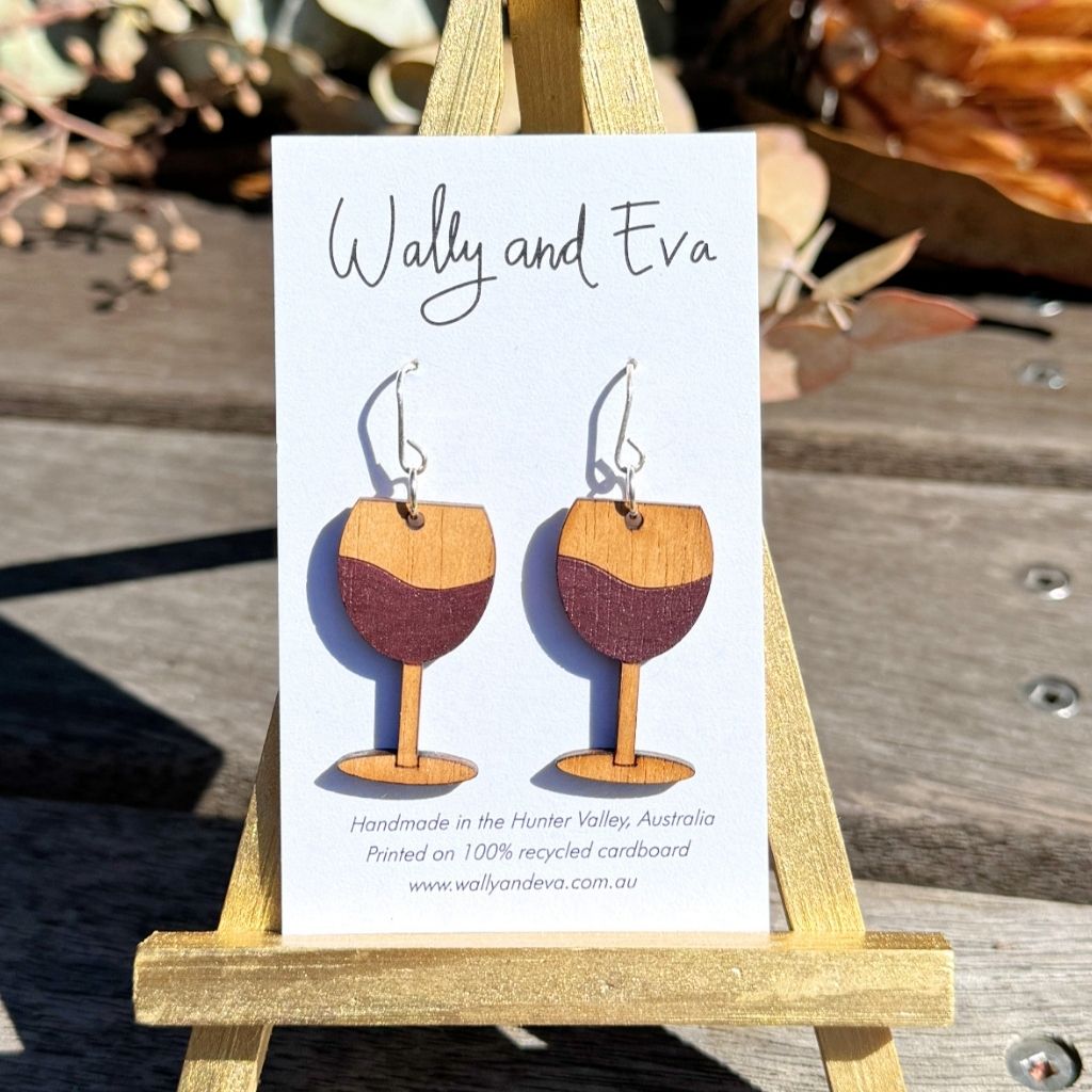 Red Wine Hand Painted Wood Earrings