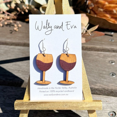 Red Wine Hand Painted Wood Earrings