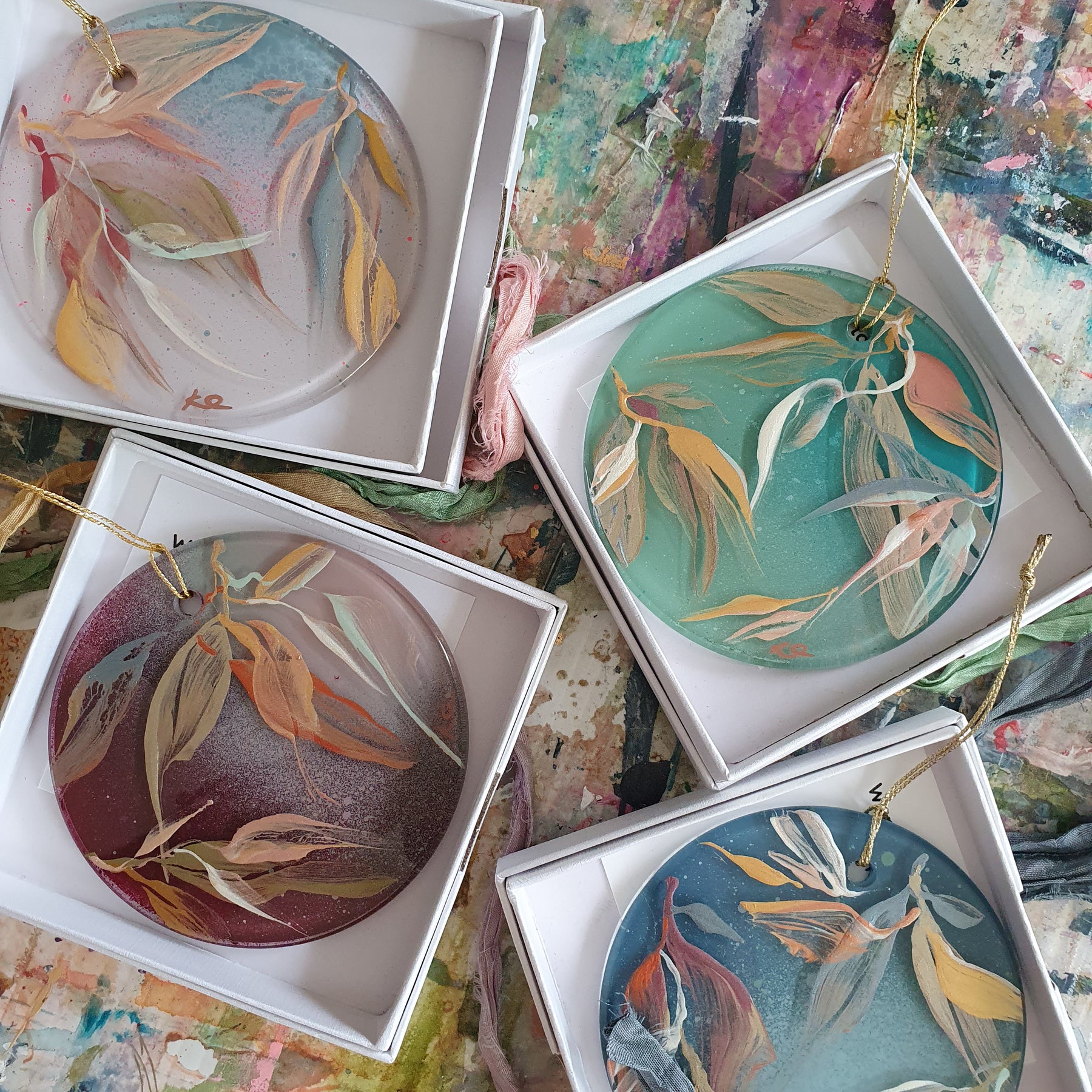 Glass Ornament | Hand-painted Australian Gum Leaf | Decoration