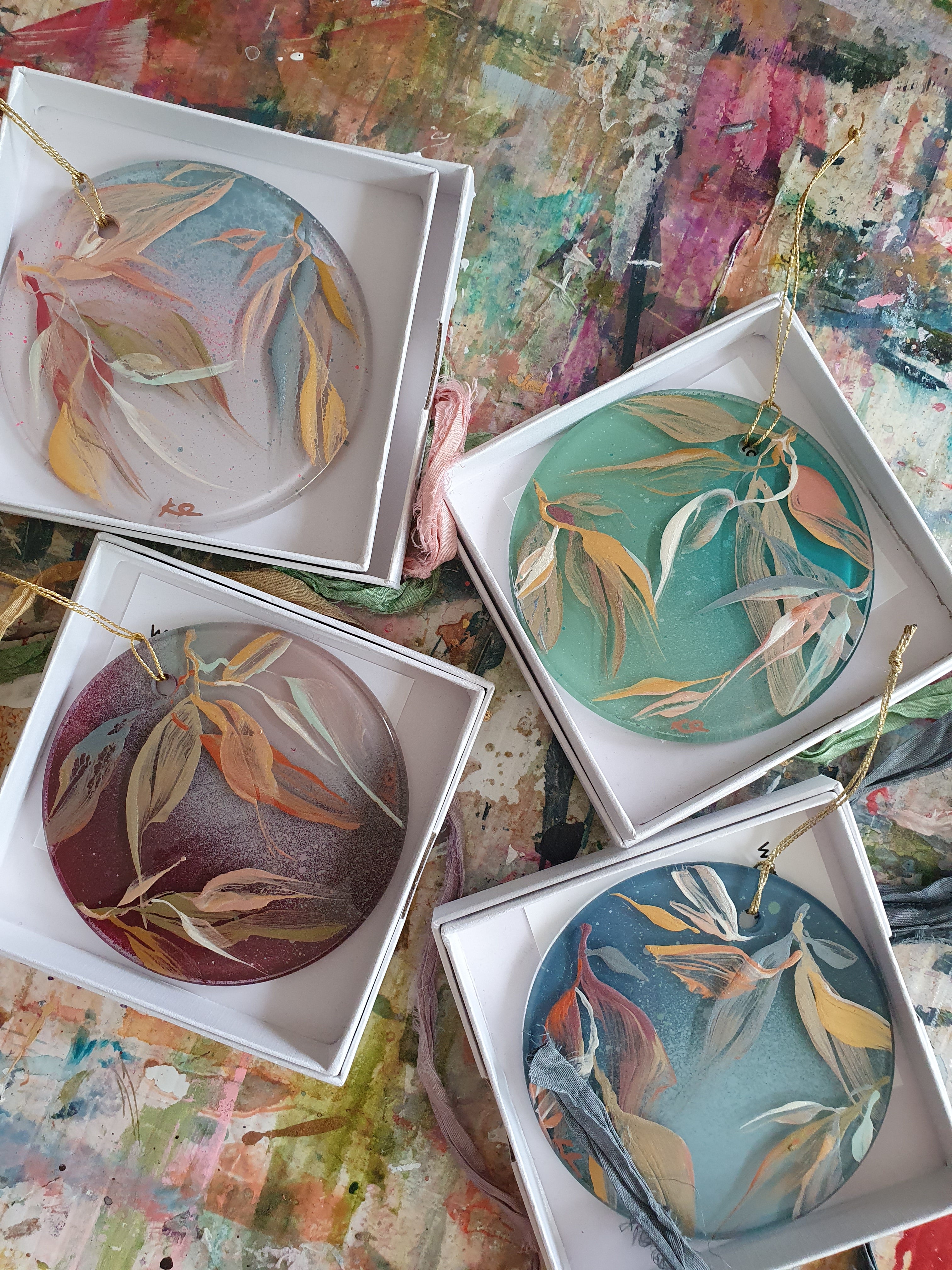 Glass Christmas Ornament | Hand-painted Australian Gum Leaf | Decoration