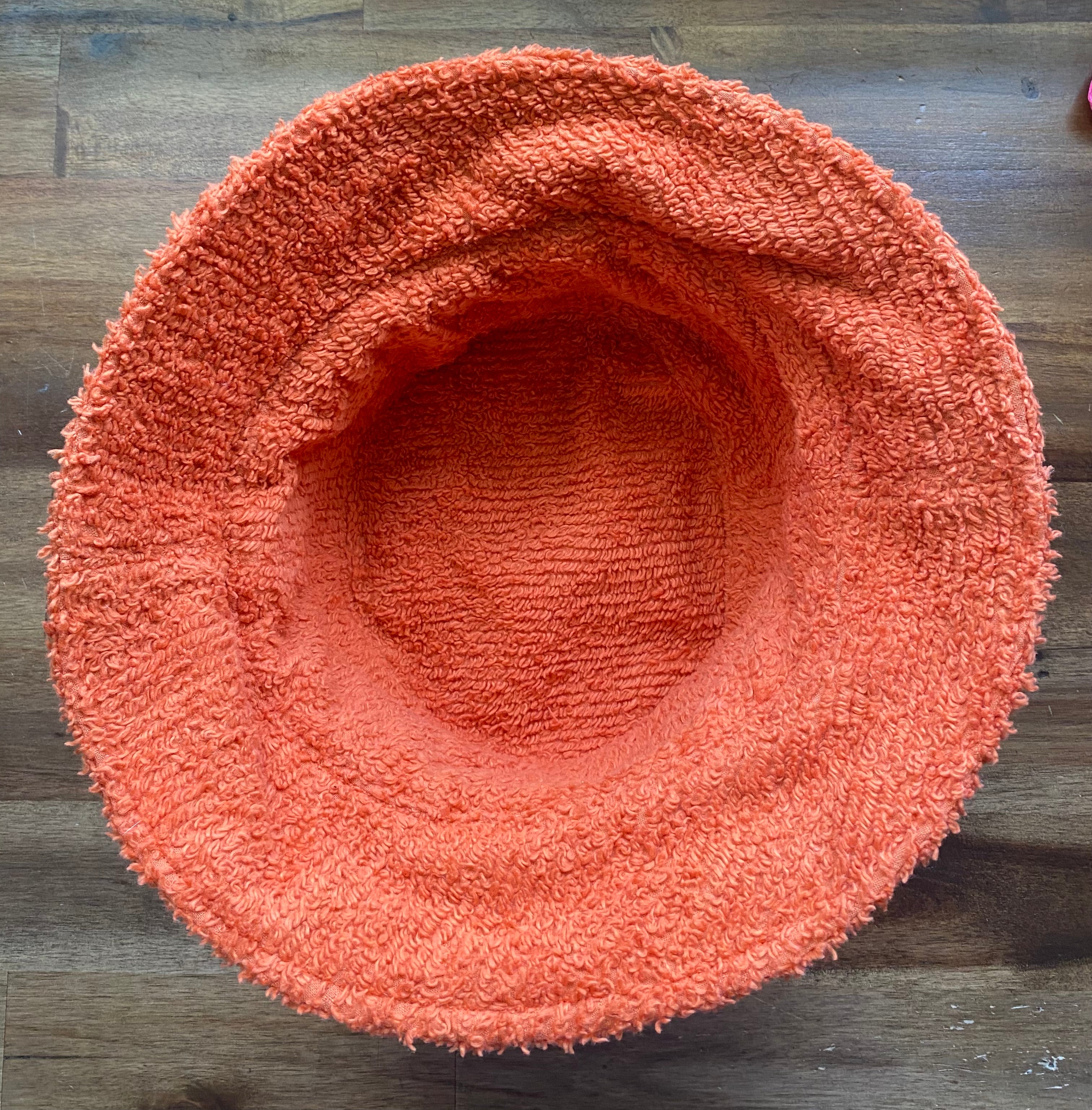 Bucket Hat - Upcycled Chenille Bedspread - Orange