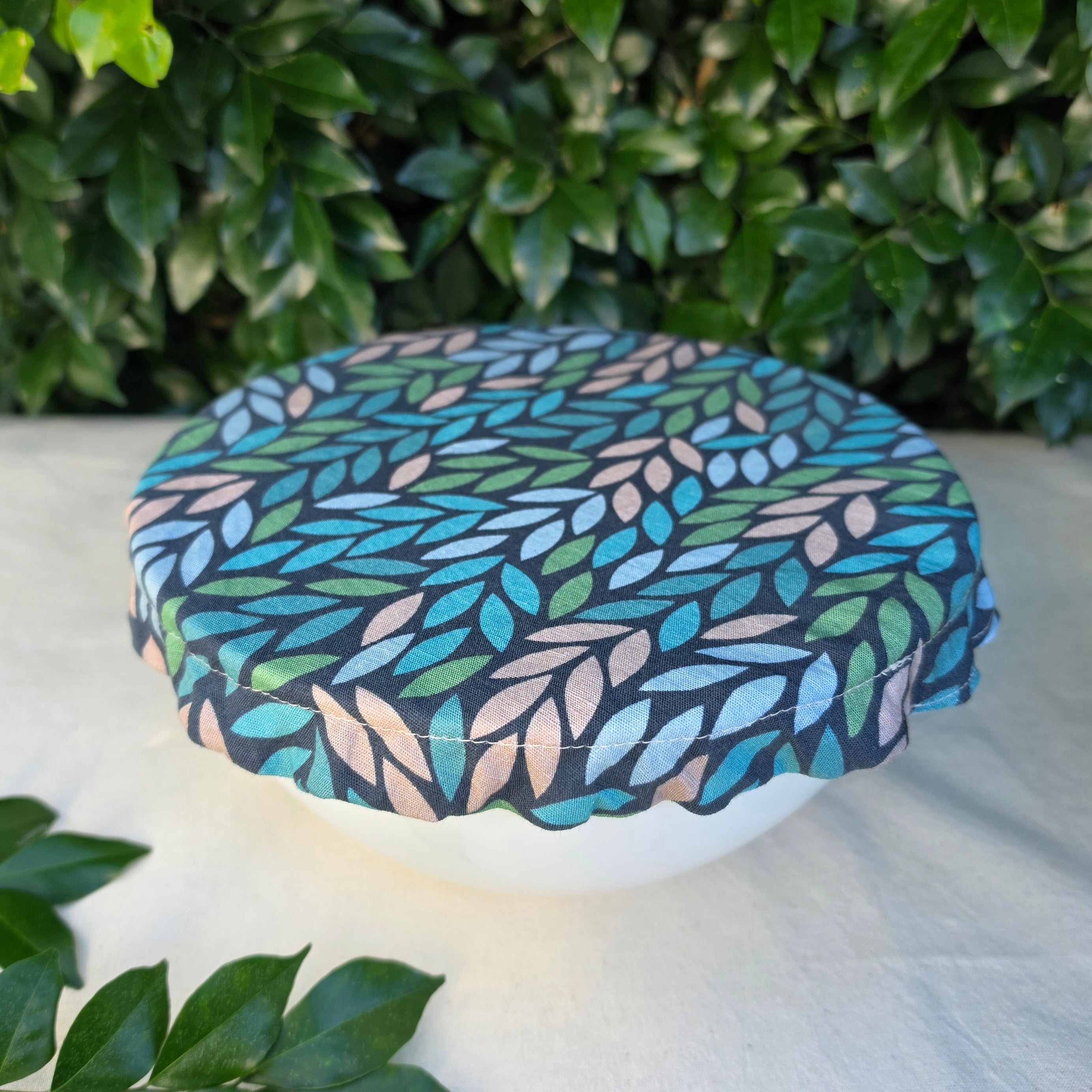 Reusable Linen & Cotton Bowl Cover - Leaves