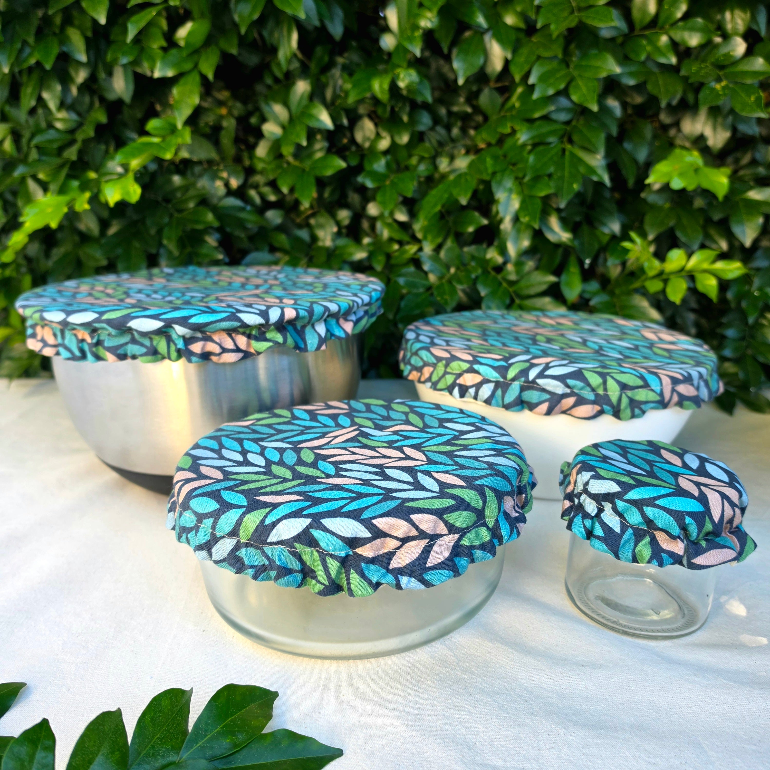 Reusable Linen & Cotton Bowl Cover - Leaves