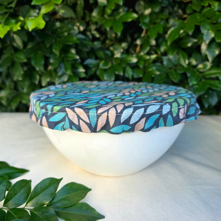 Reusable Linen & Cotton Bowl Cover - Leaves