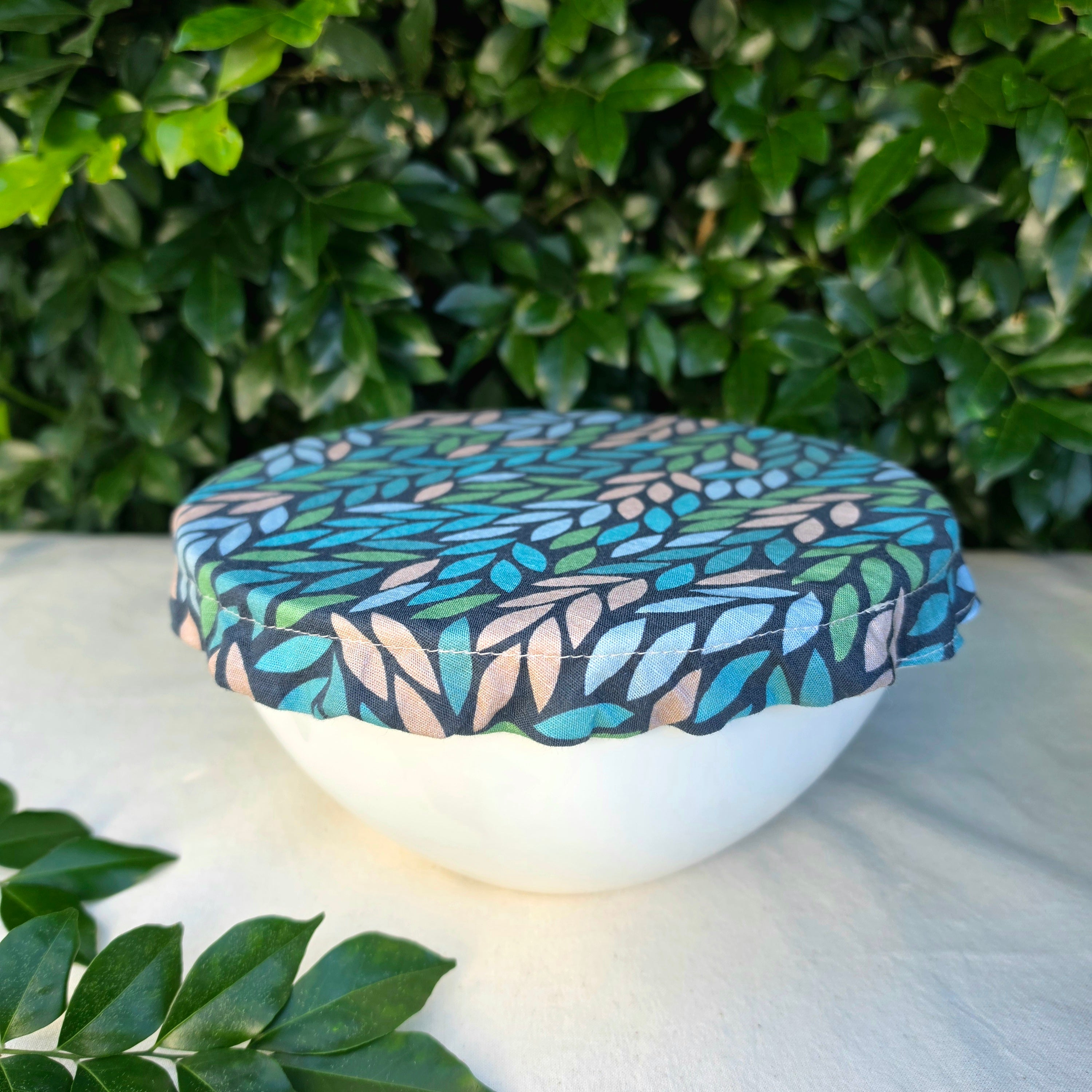 Reusable Linen & Cotton Bowl Cover - Leaves