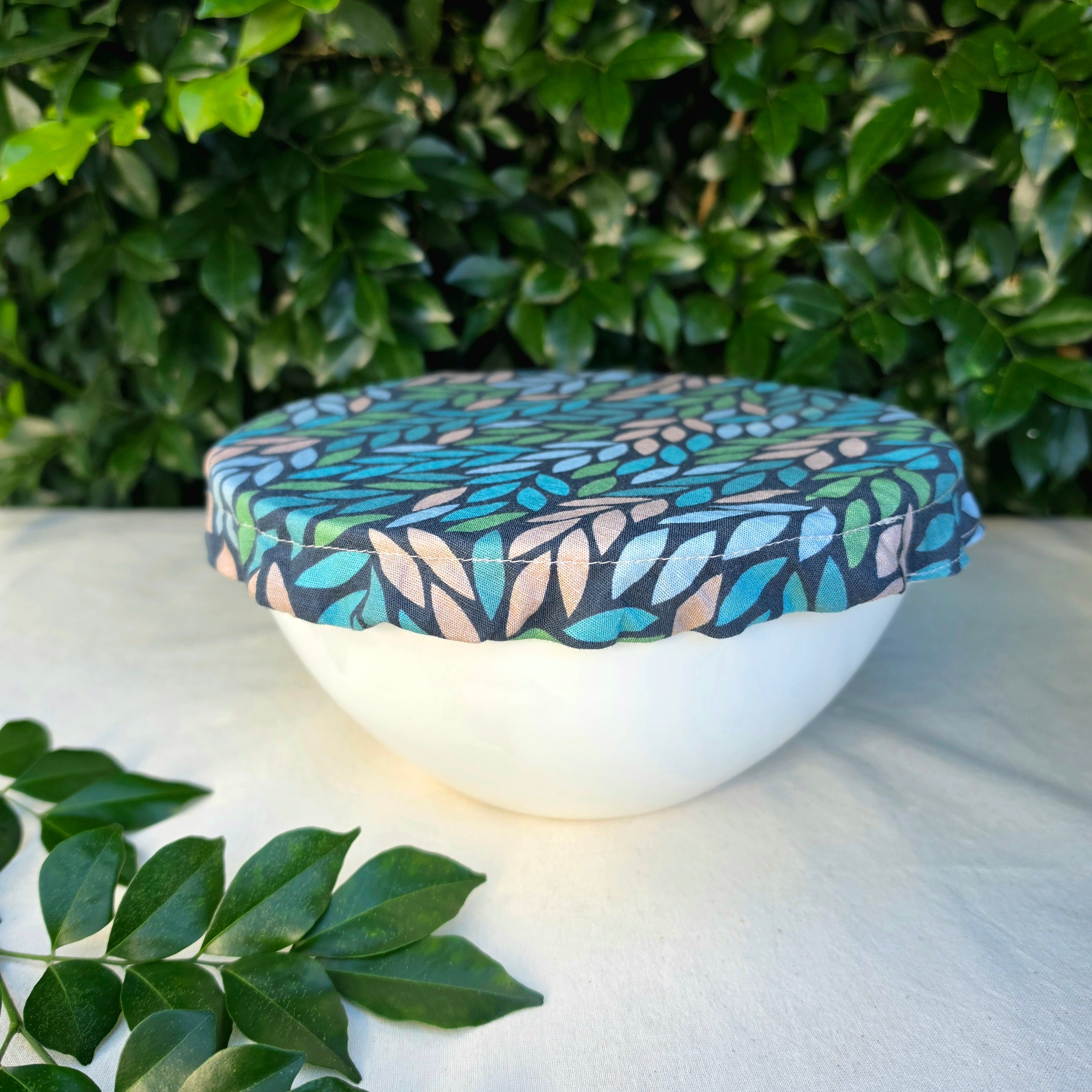 Reusable Linen & Cotton Bowl Cover - Leaves