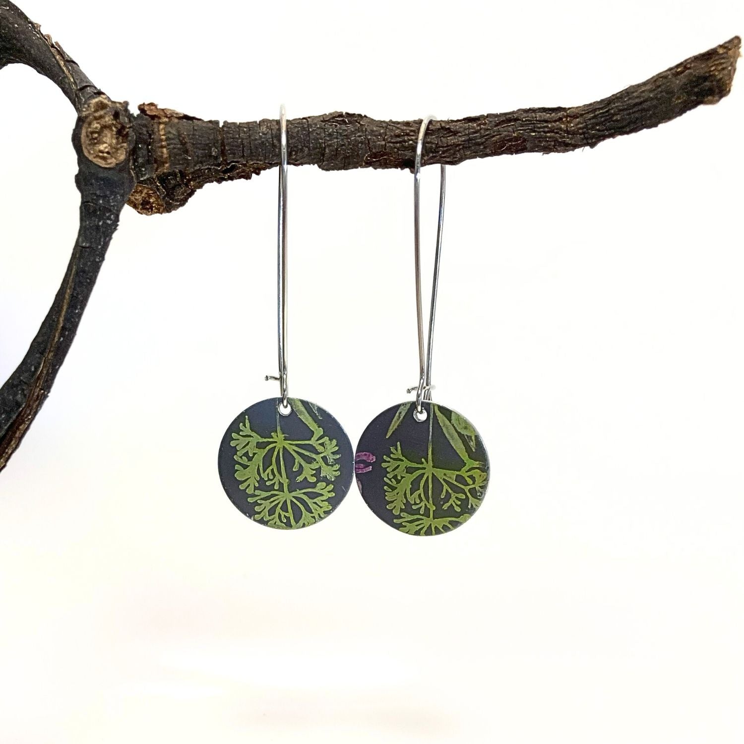 Anodised aluminium earrings hand printed, with abstract textured - Bloom on Grey Collection