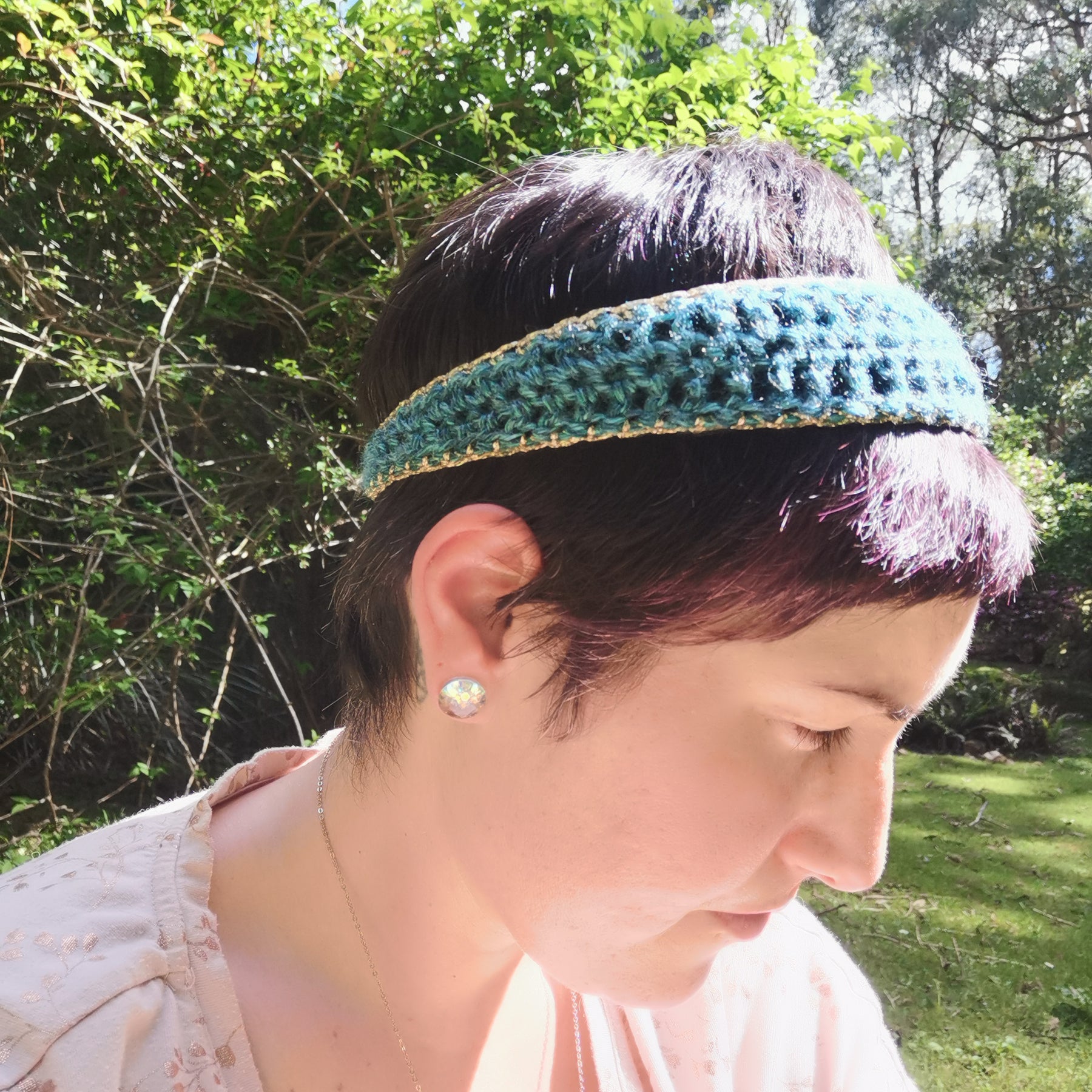 Blue and Gold Crochet Headband