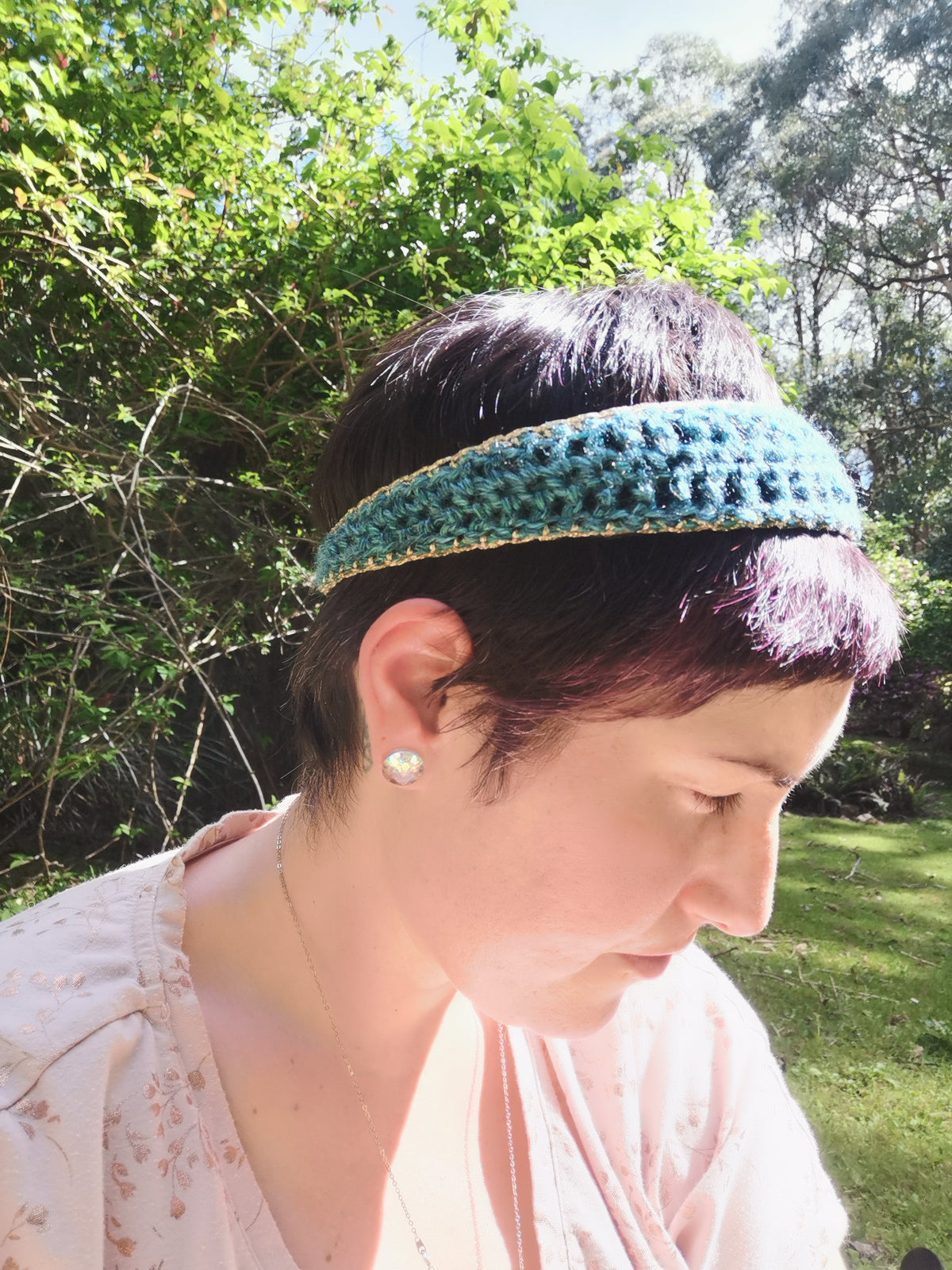 Blue and Gold Crochet Headband