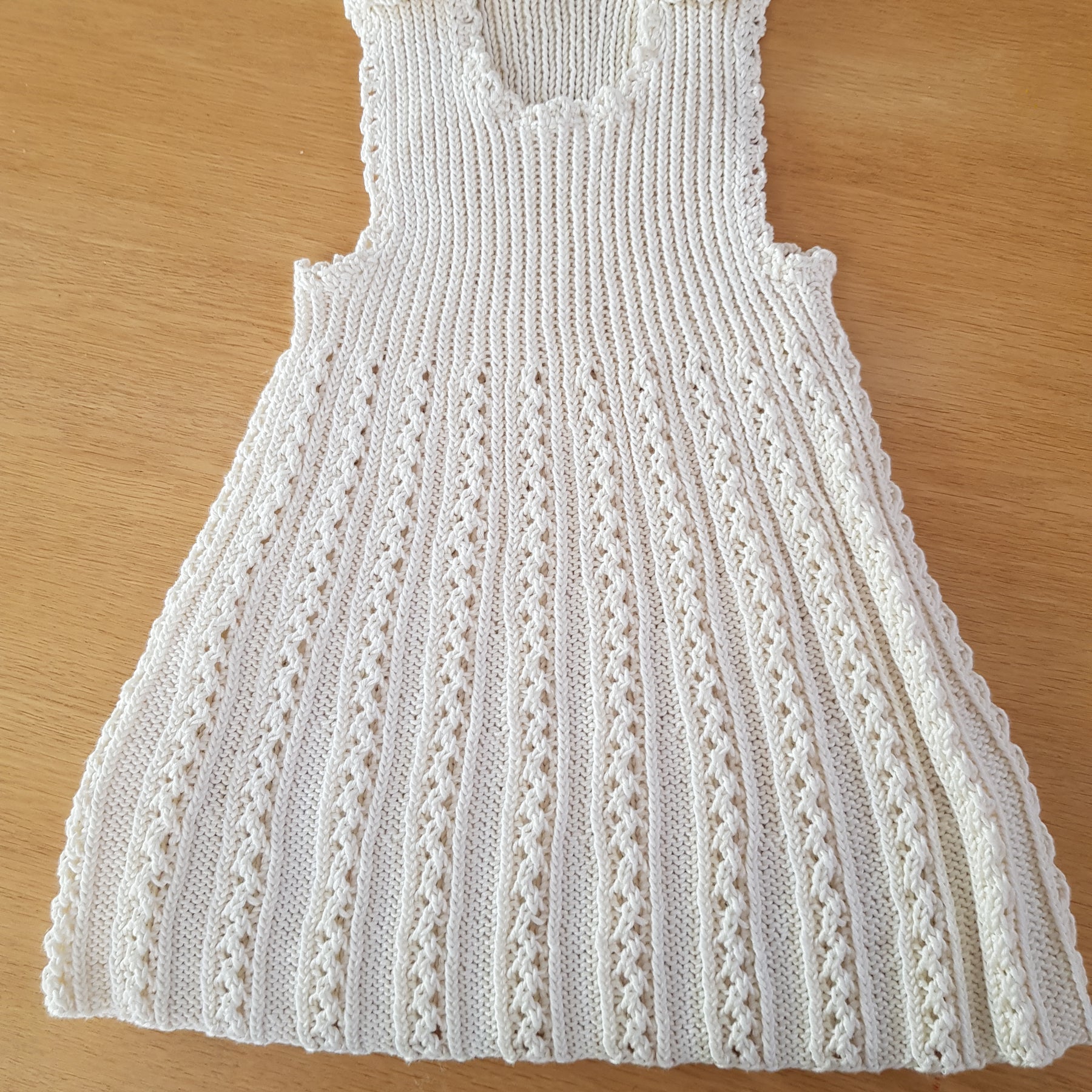 Handknitted Lacey Baby Dress/Pinafore Sz 3-9*mths Cream