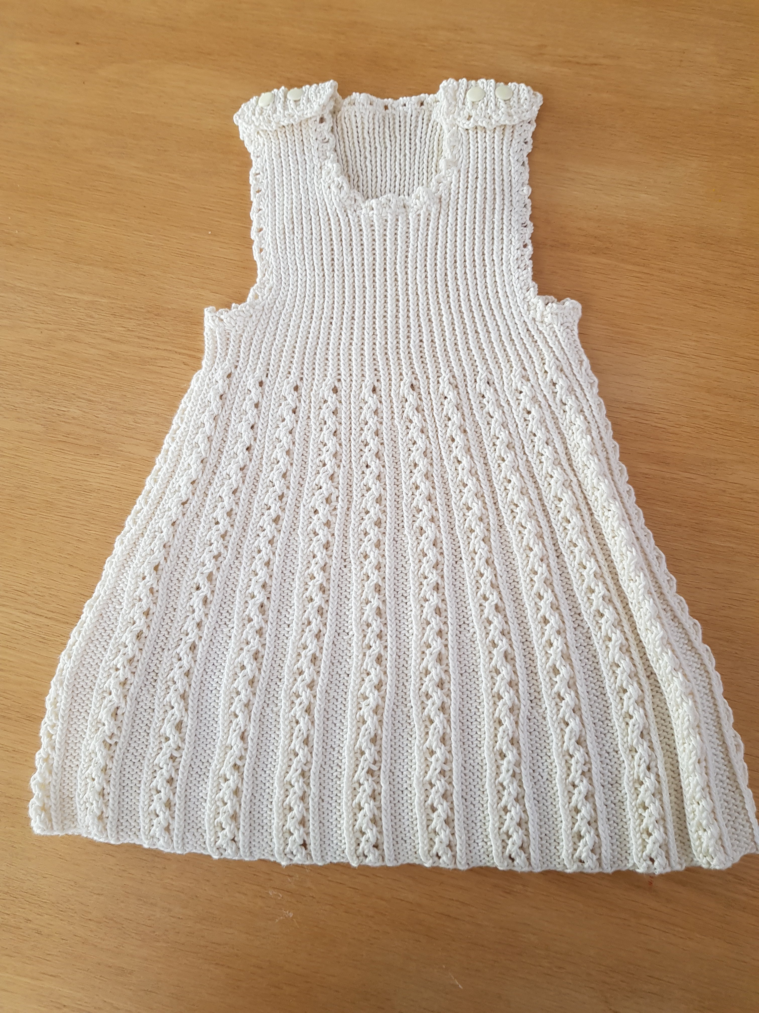 Handknitted Lacey Baby Dress/Pinafore Sz 3-9*mths Cream