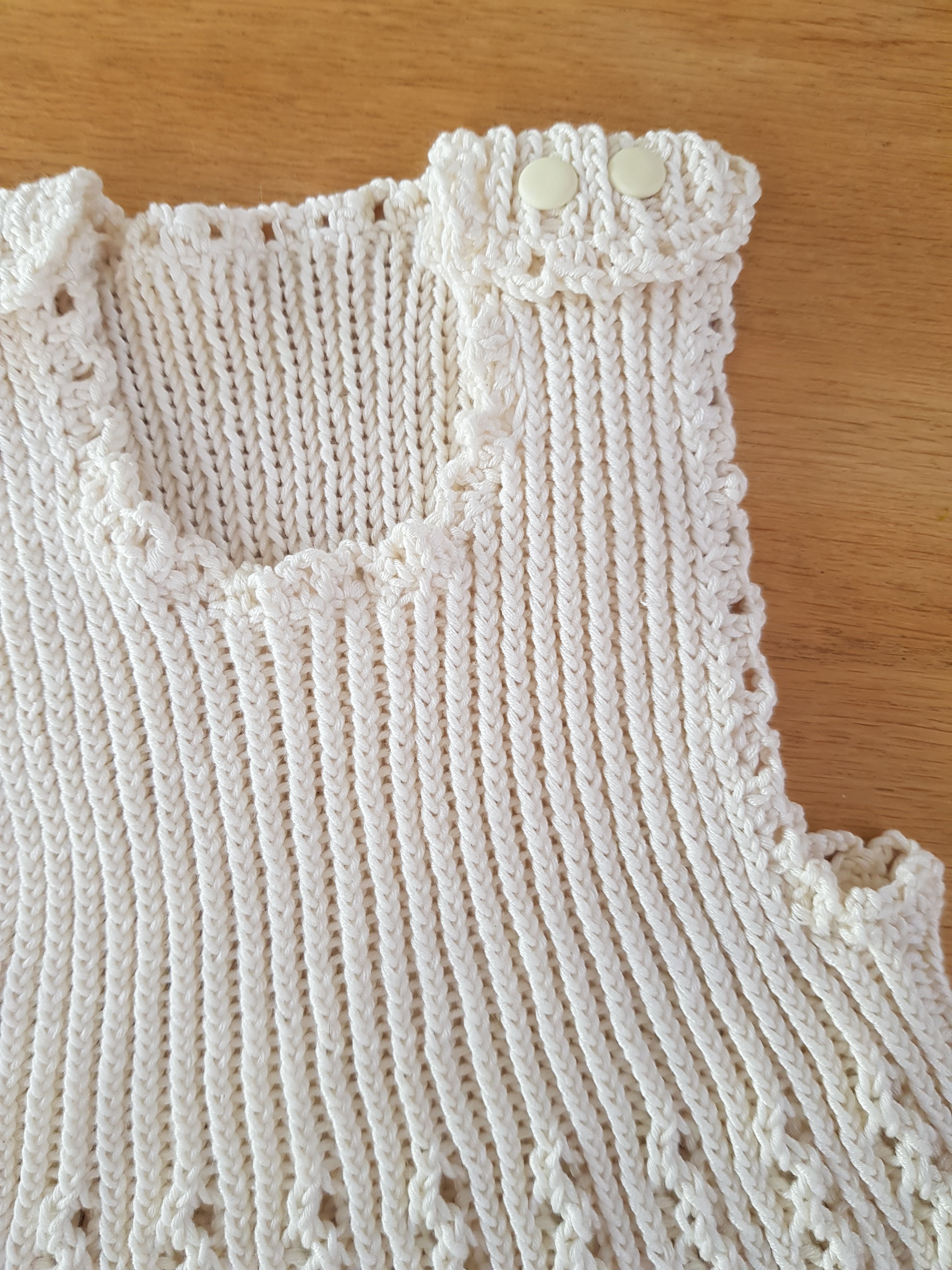Handknitted Lacey Baby Dress/Pinafore Sz 3-9*mths Cream