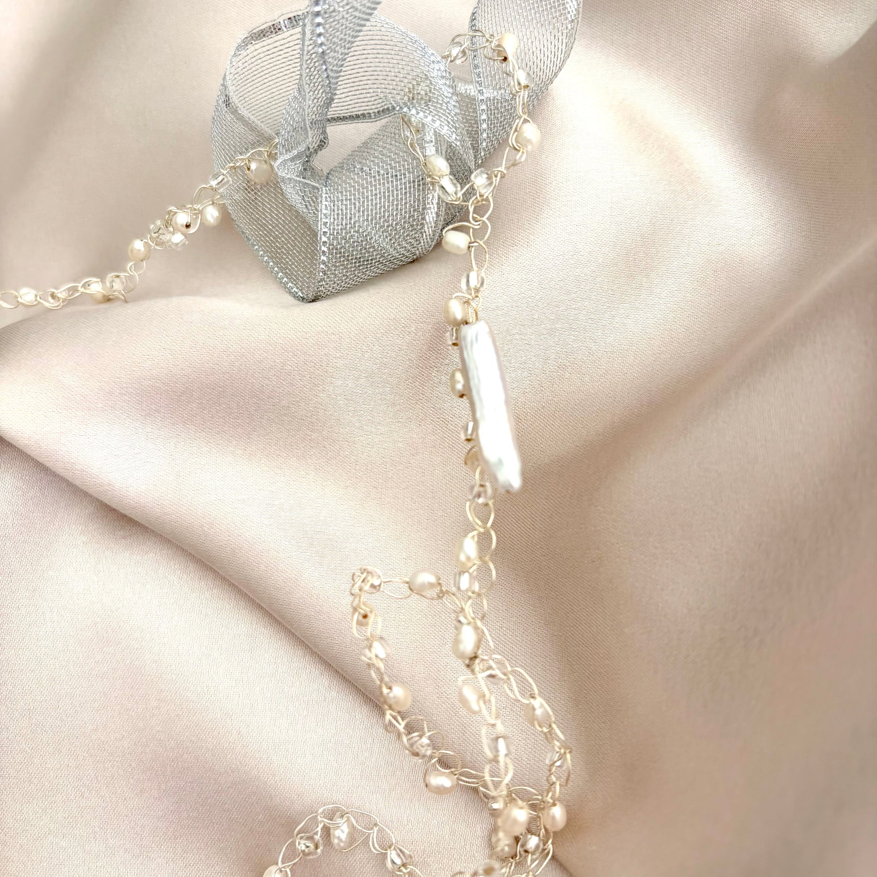 Fluffy Cloud ☁️ Silver plated White pearls Necklace