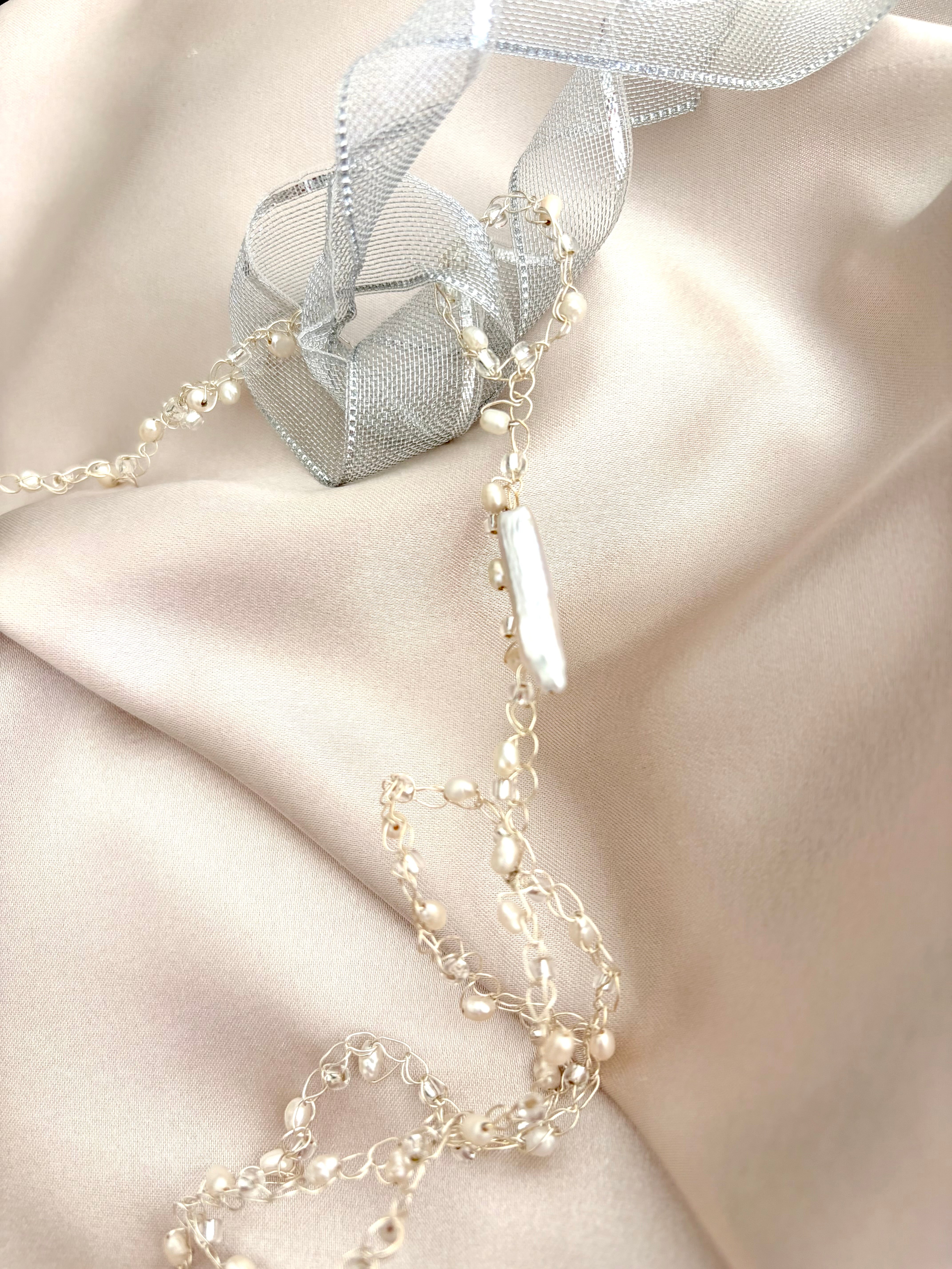 Fluffy Cloud ☁️ Silver plated White pearls Necklace